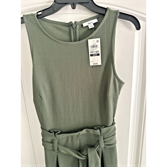 Bar III Petite Women's Sleeveless Crewneck Tie-Waist Jumpsuit Olive Green P/S - Picture 5 of 8